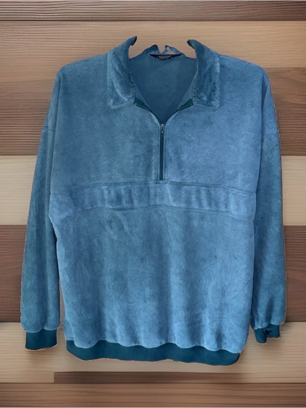 Vtg Knightsbridge Men's Teal Velvet-Like Plush Half-Zip Sweater-2X-GC